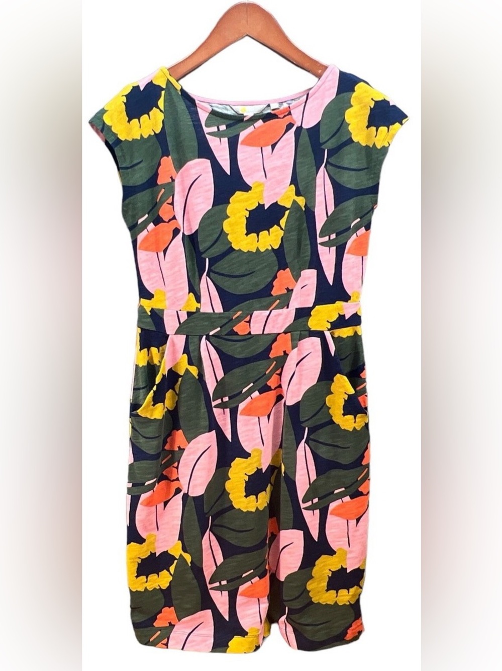 Boden Cap-Sleeve Mini Dress in Navy, Pink & Yellow Floral